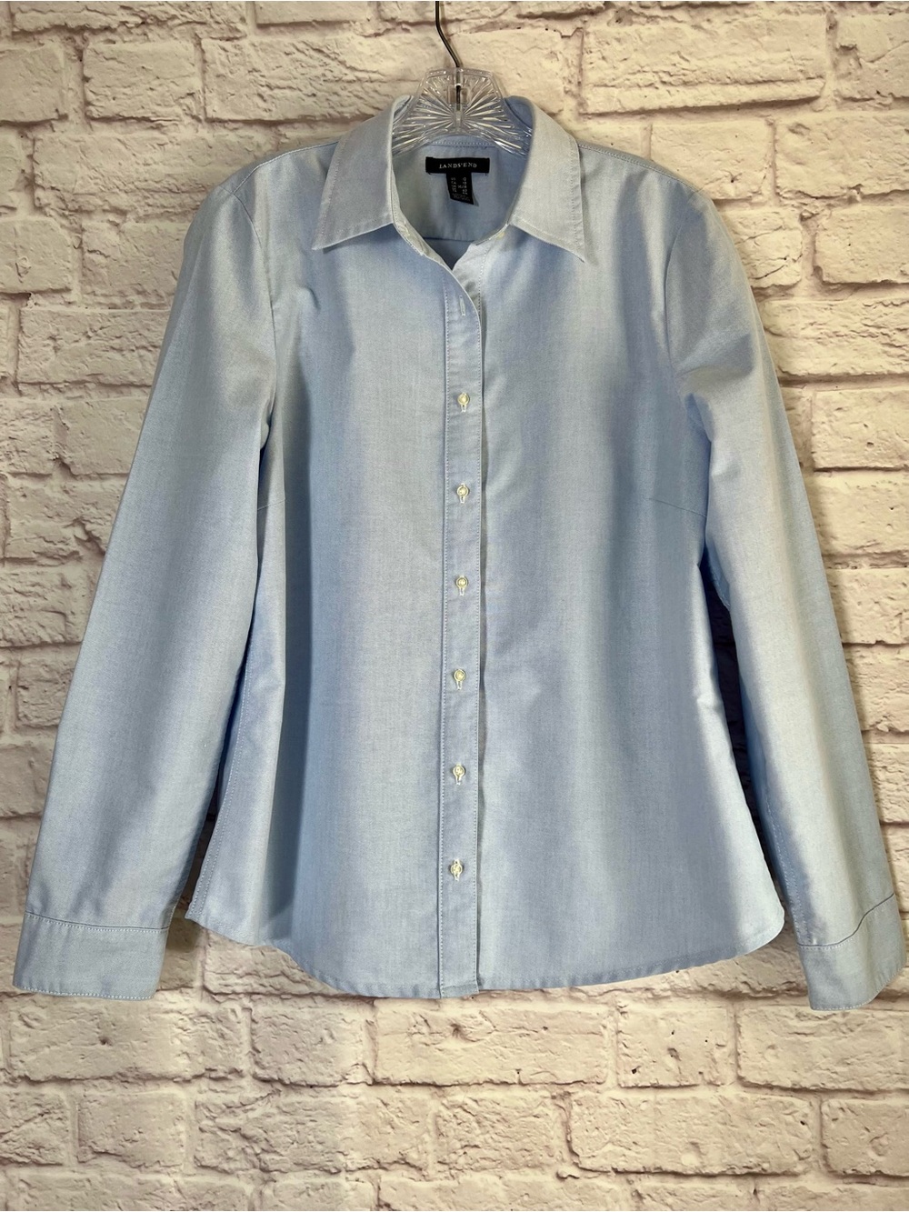 Lands End Light Blue Chambray Button Down Shirt Size 12